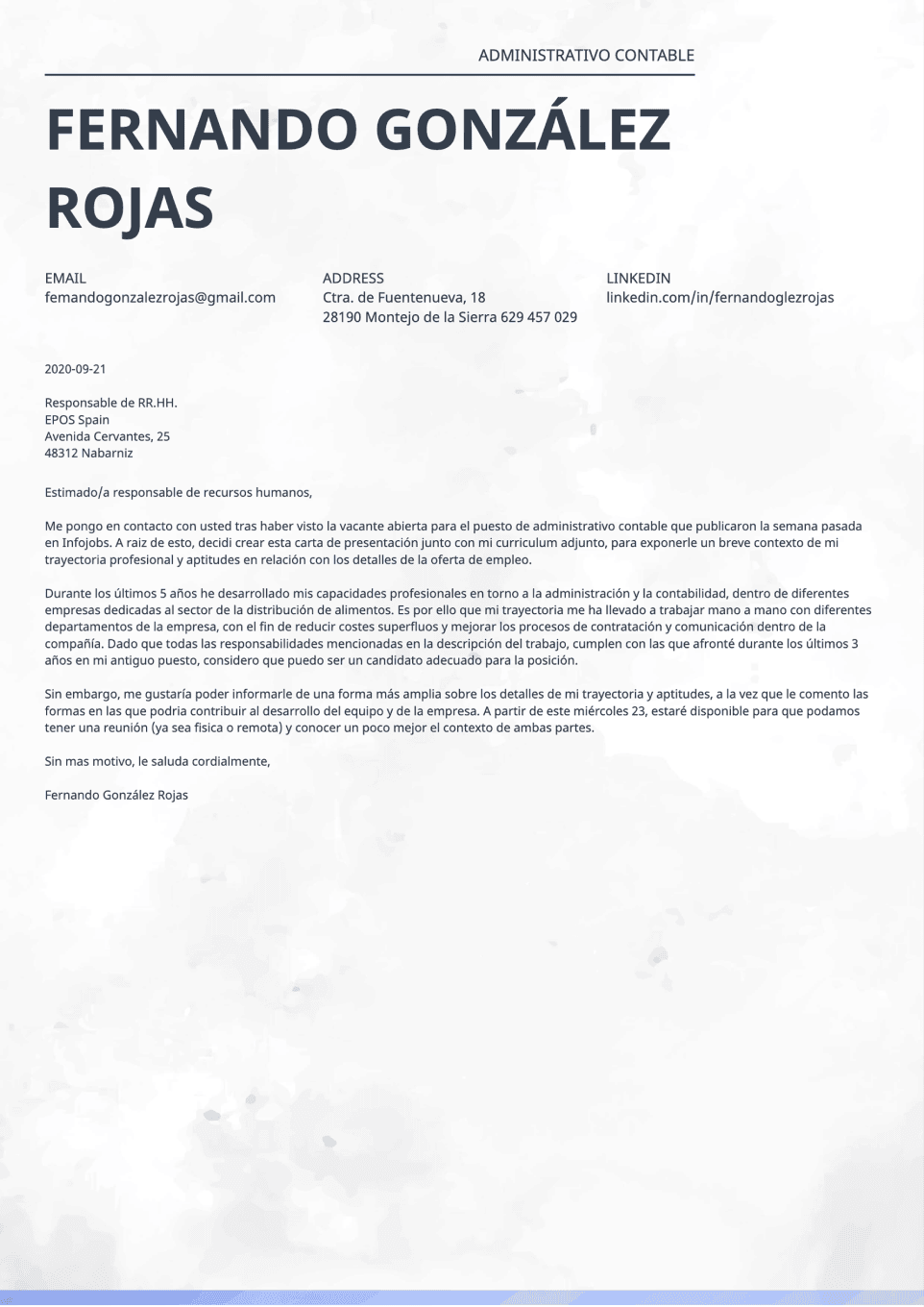 Carta de presentación Ceramica