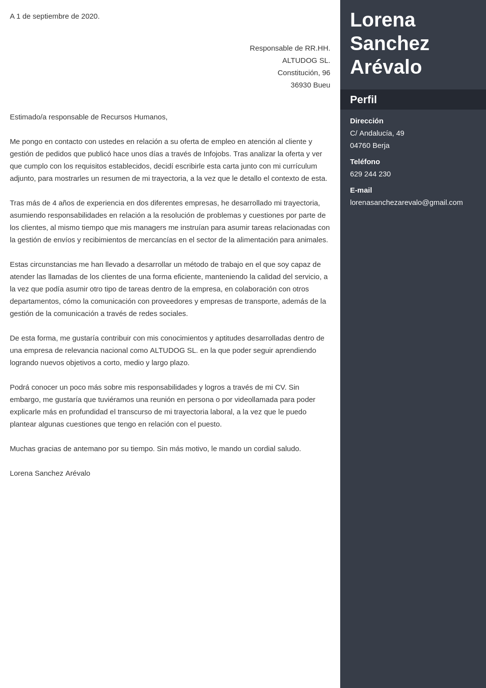 Ejemplo de Carta de Presentación para Atención al Cliente