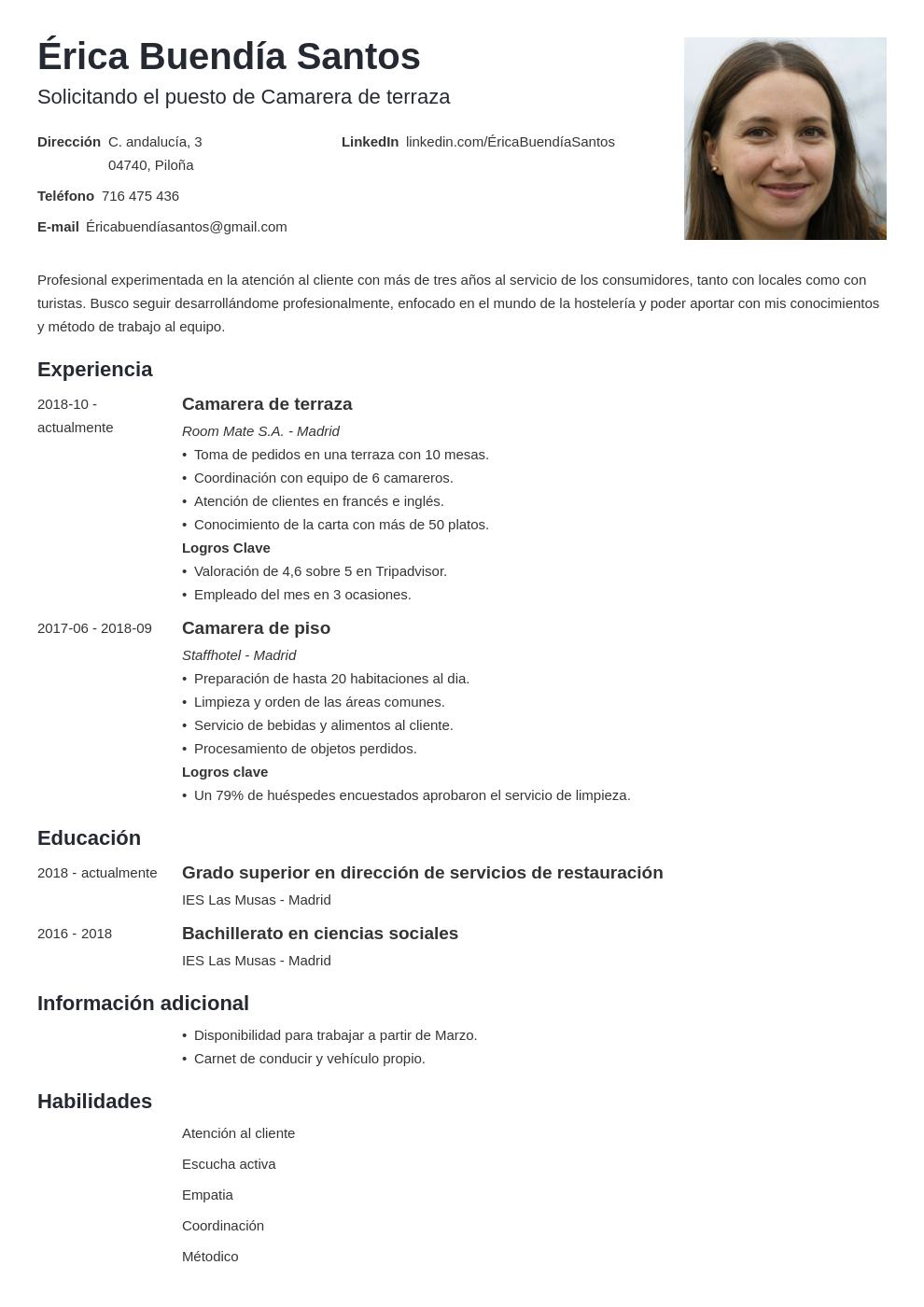 Curriculum Vitae para Hostelería Guía Ejemplos Plantillas