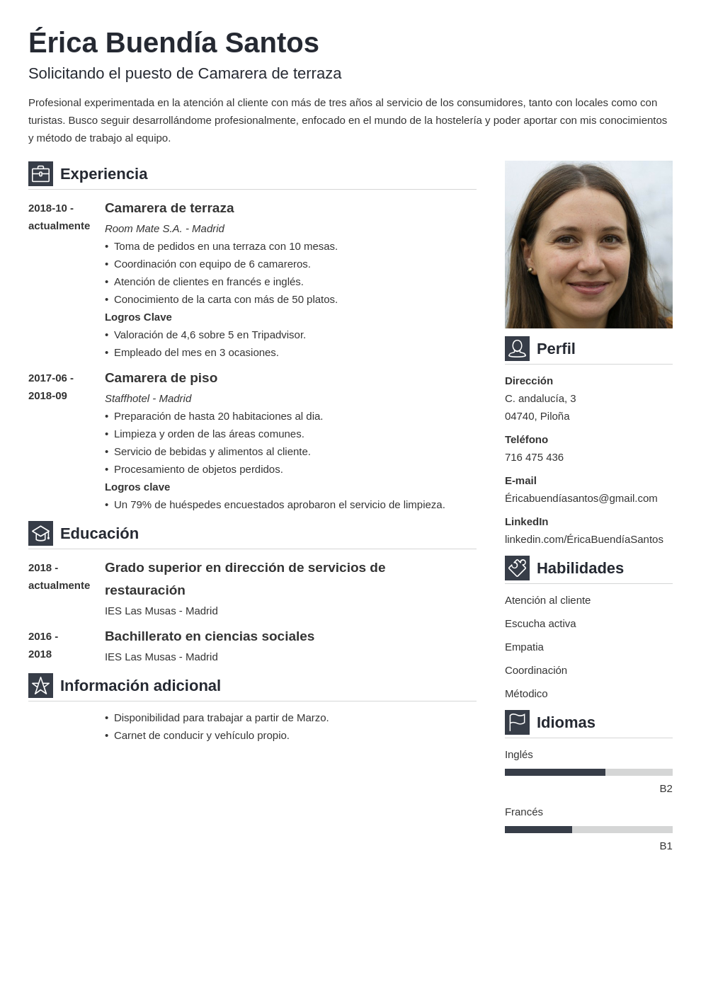 Curriculum Vitae Para Hosteleria Guia Ejemplos Plantillas