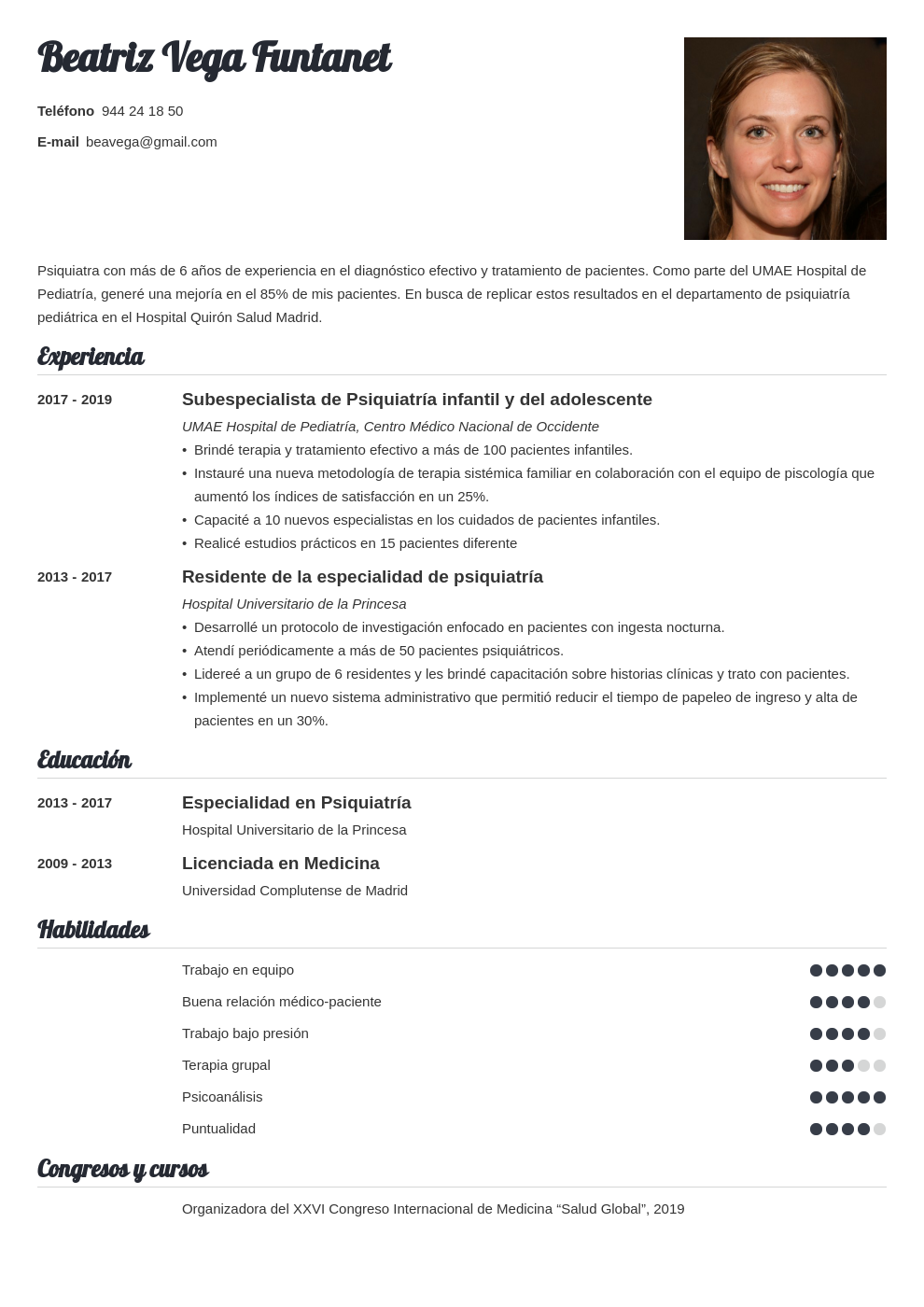 Curriculum Vitae de Médico Ejemplo y Guía de CV