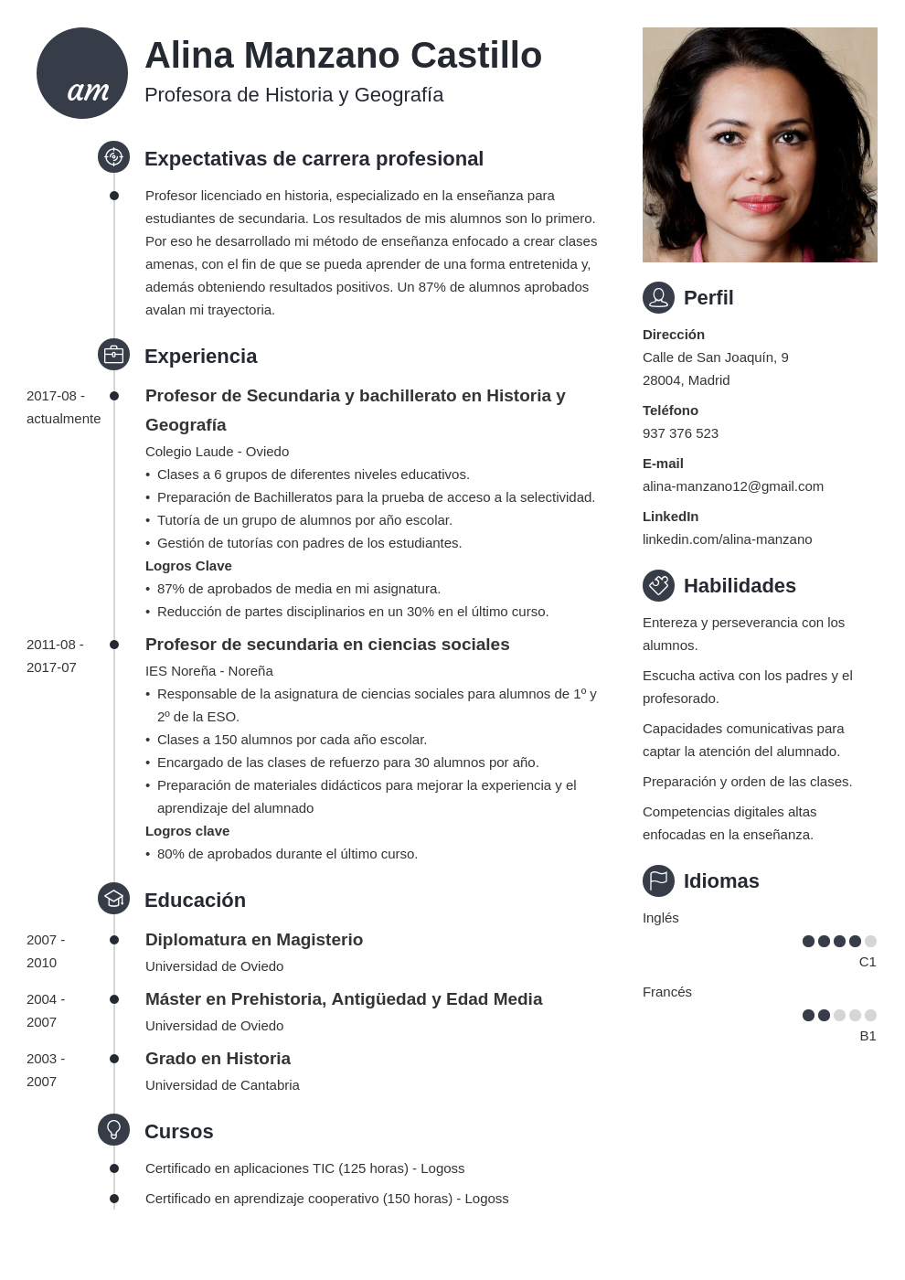 Curriculum Profesional para Profesor: Plantillas + Ejemplos