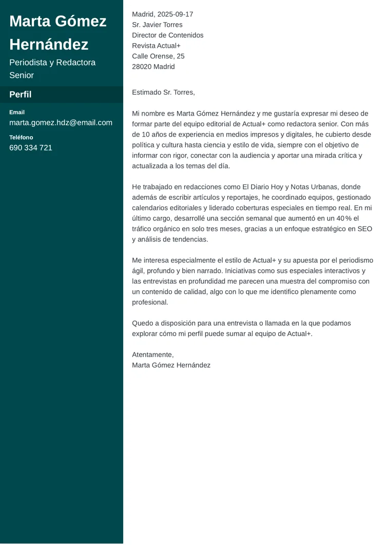 Carta de presentación de empresa Cascade