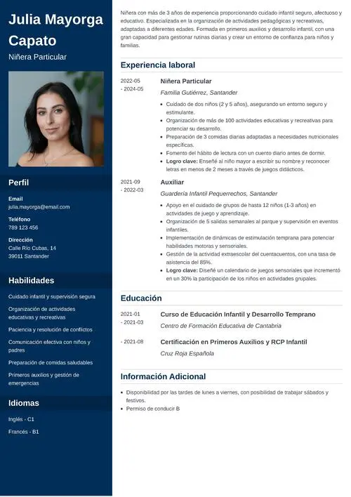 modelo de carta de presentación para niñera