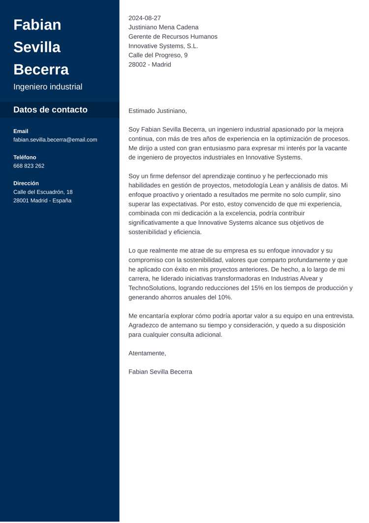 Plantilla para carta de presentación cascade