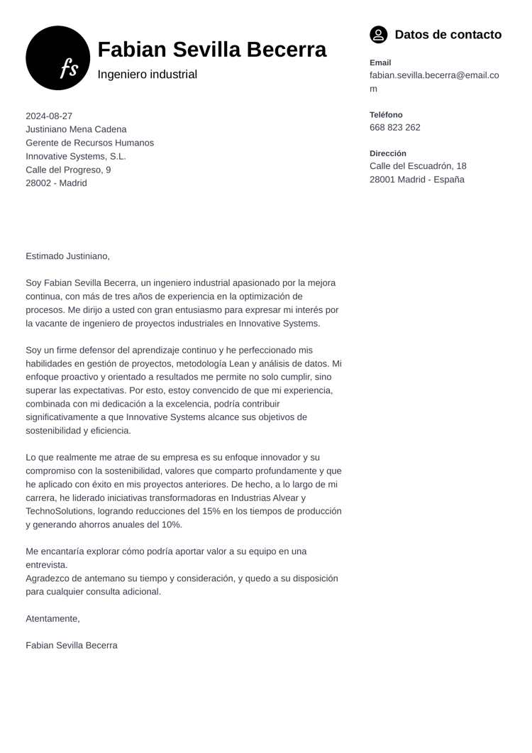 Plantilla para carta de presentación primo