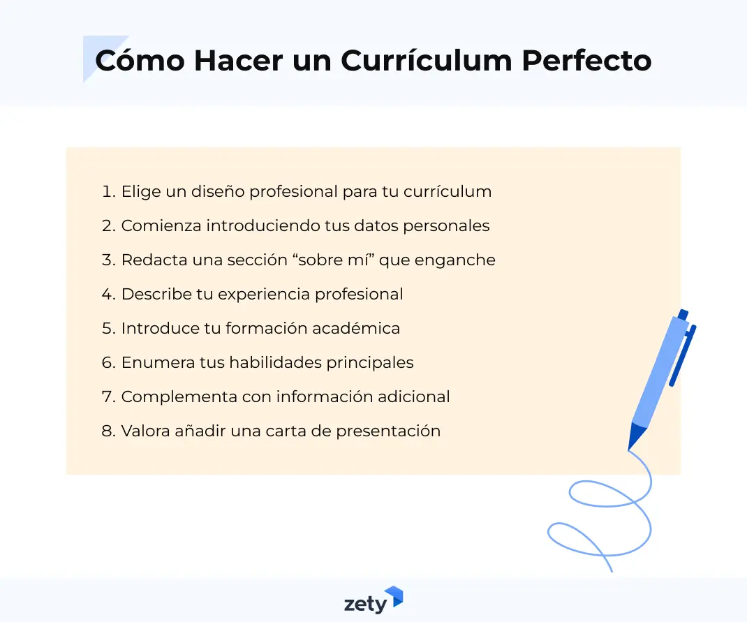 infografía sobre cómo hacer un currículum perfecto en solo 8 pasos