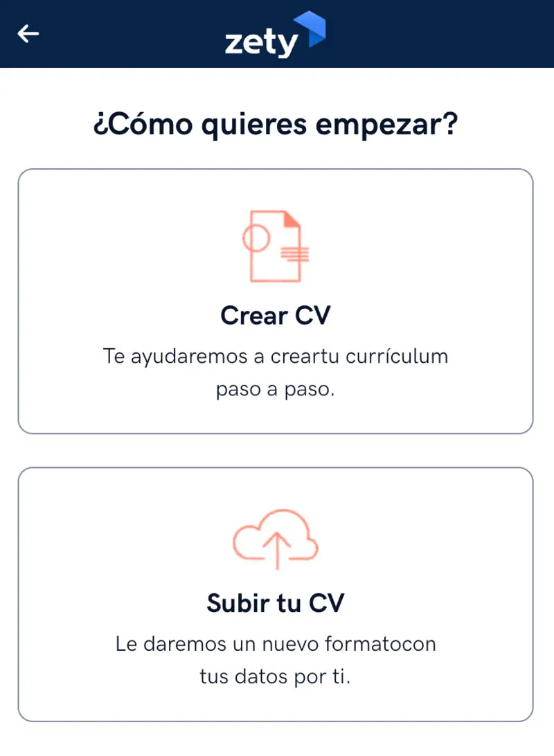 Subir una hoja de vida al celular o crear una nueva