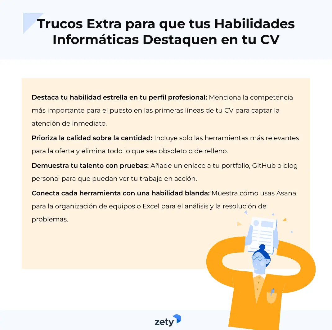 infografía con consejos extra para destacar los conocimientos informáticos en el CV