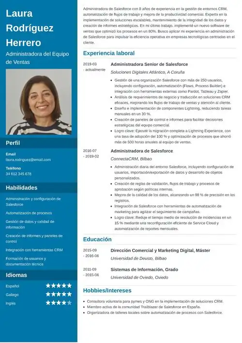 ejemplo de currículum de administrador del equipo de ventas