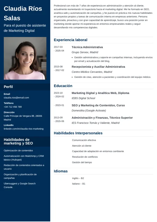 ejemplo de currículum de cambio de carrera