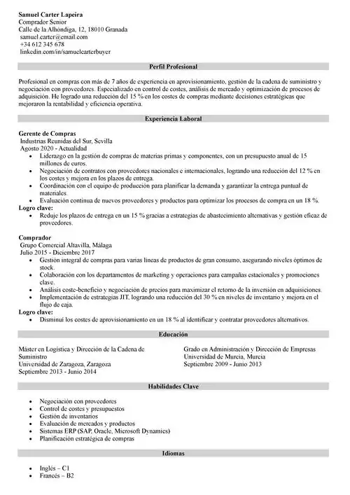 ejemplo de currículum de comprador