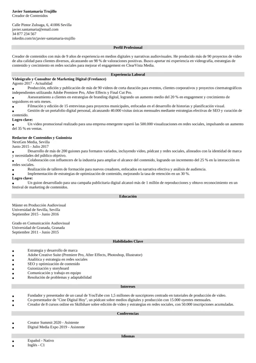 ejemplo de currículum de creador de contenido