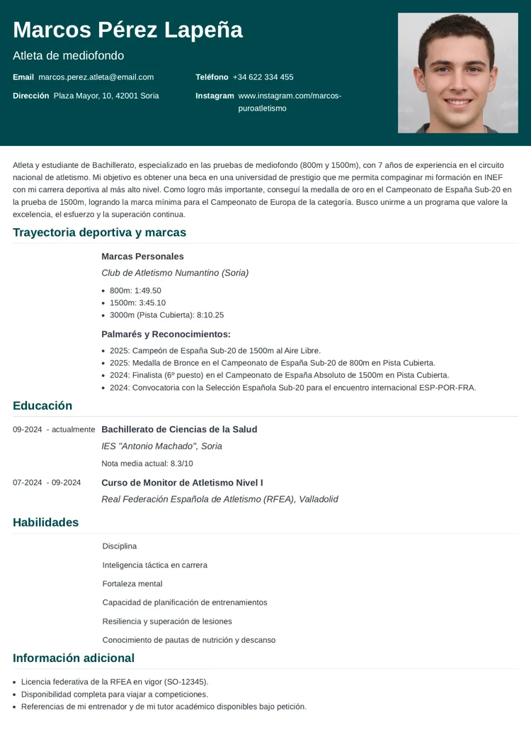 plantilla de currículum deportivo para atleta