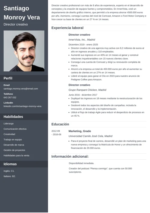 Ejemplo de currículum de director creativo