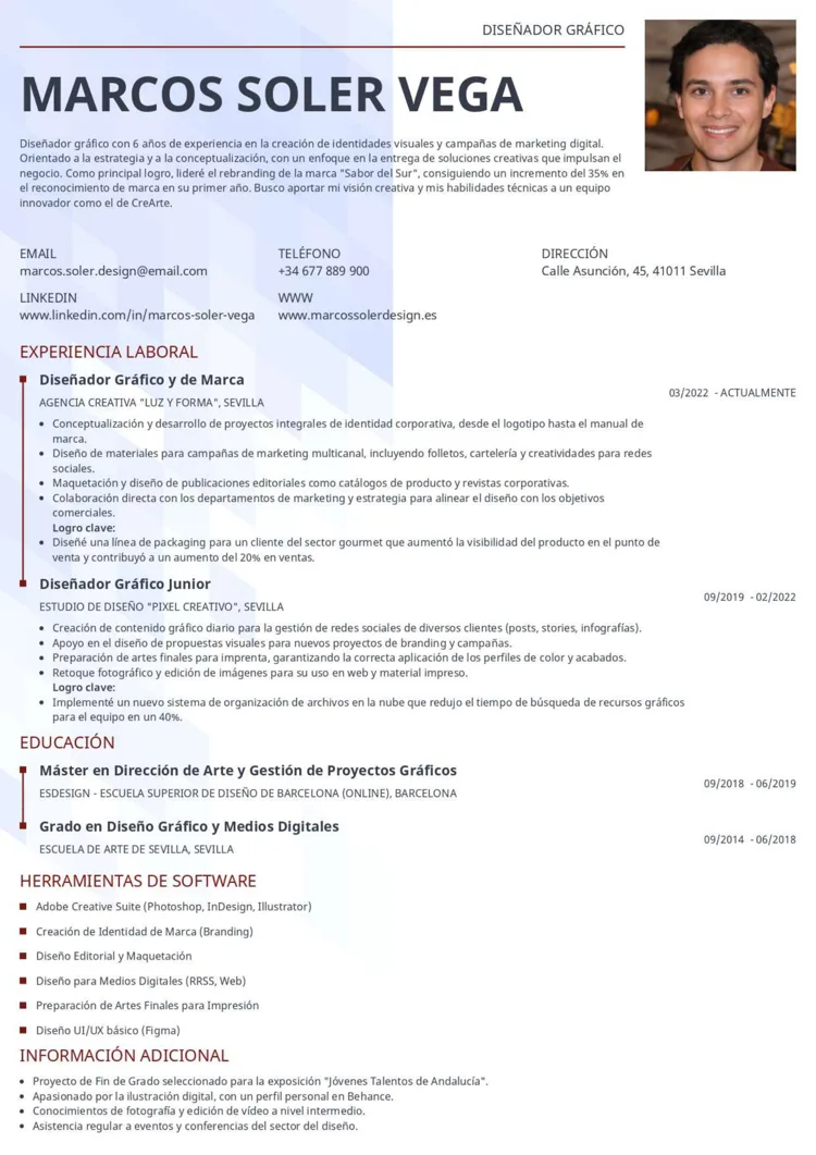 ejemplo de currículum de diseñador gráfico