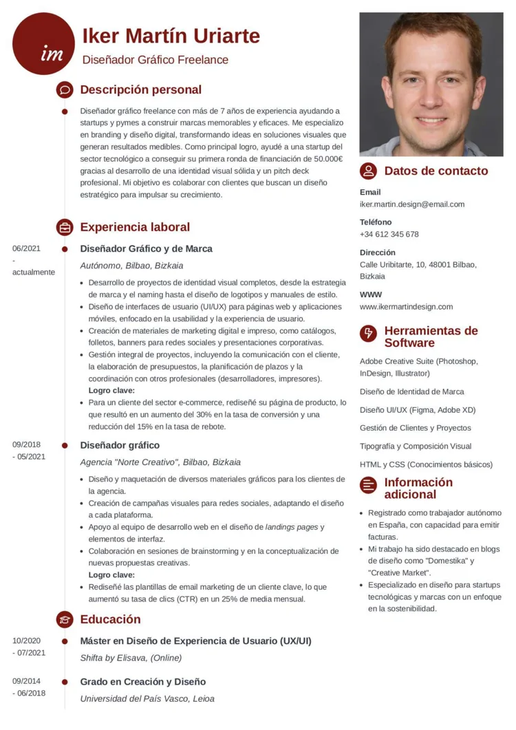 plantilla de currículum de diseñador gráfico freelance