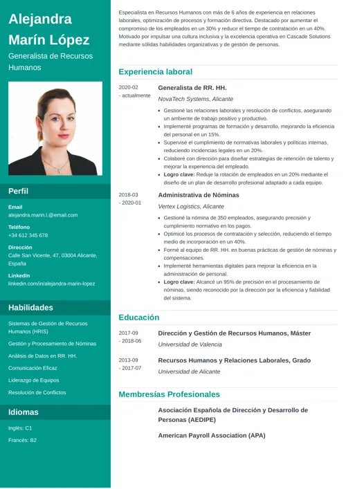 ejemplo de currículum para generalista de recursos humanos