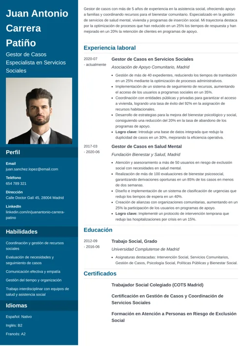 ejemplo de currículum de gestor de casos