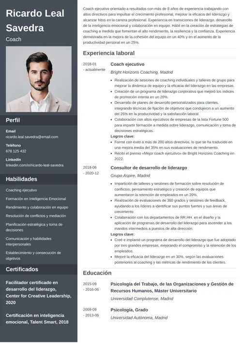 Ejemplo de currículum de coach