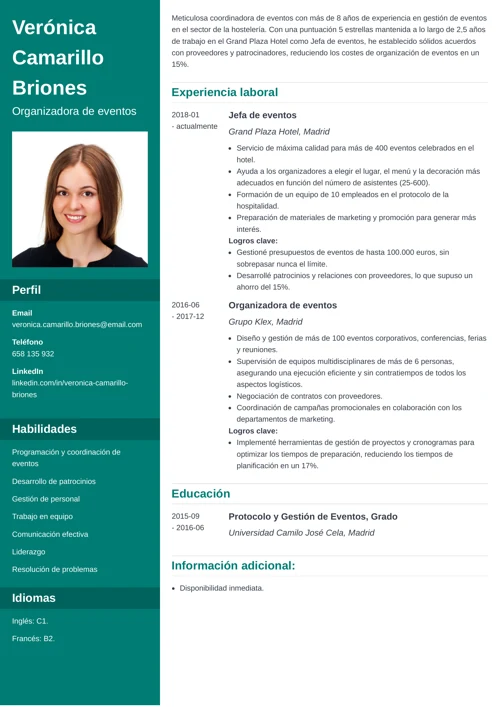 Ejemplo de currículum de coordinador de eventos