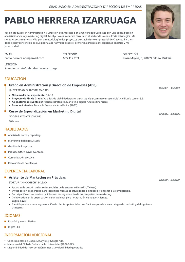 plantilla de CV para un primer empleo Classic