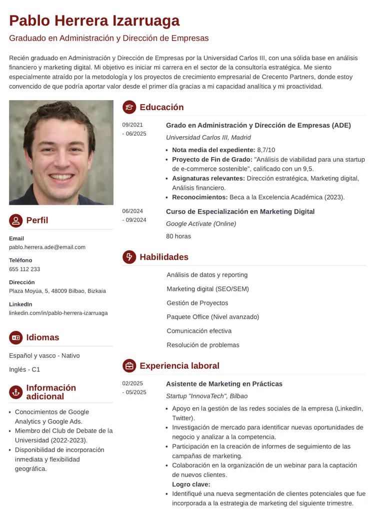 plantilla de CV para un primer empleo Crisp