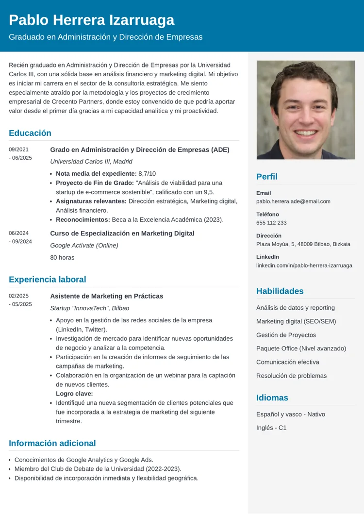 plantilla de CV para un primer empleo Cubic
