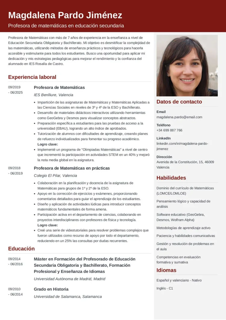 Ejemplo de CV de profesor