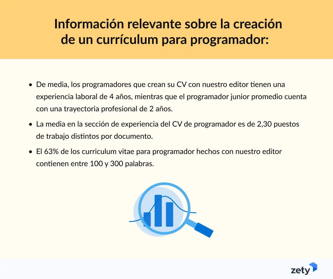 información relevante sobre la creación de un currículum de programador extraída de Zety