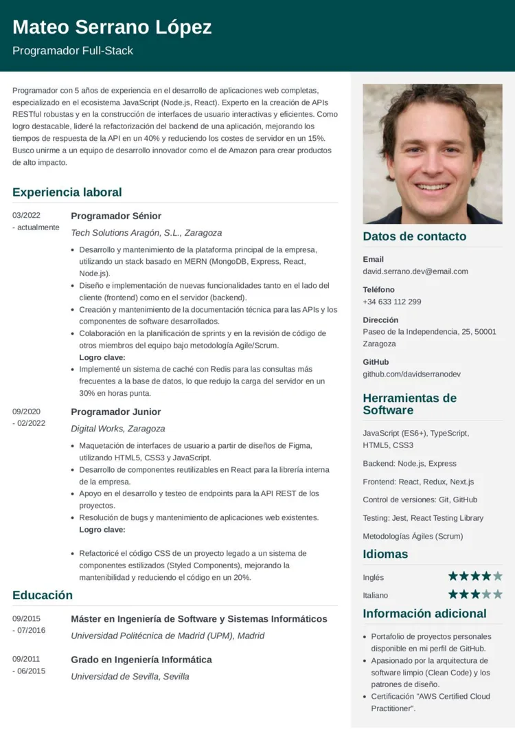 Ejemplo de currículum de programador