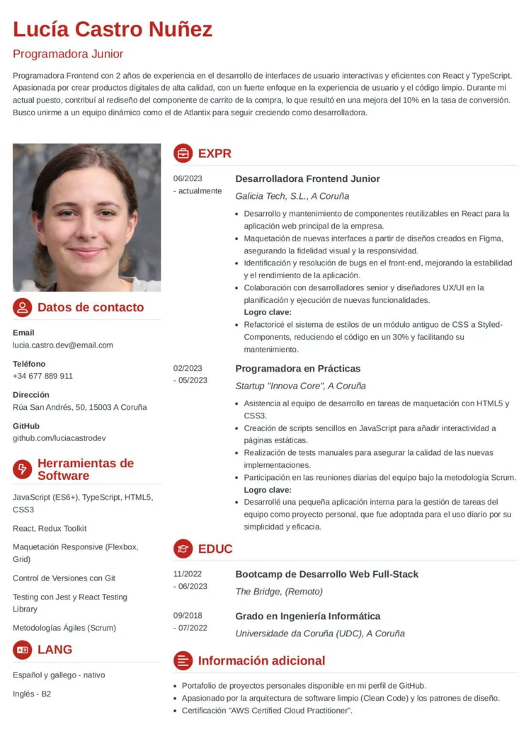 plantilla de currículum de programador junior