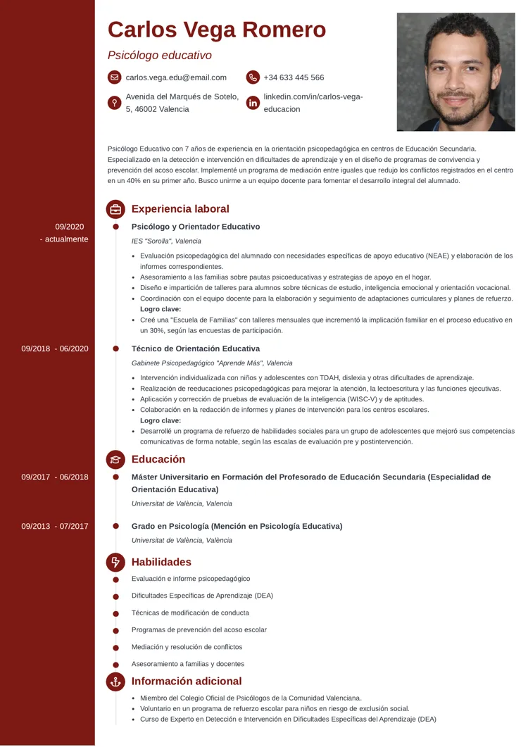 plantilla de currículum de psicólogo educativo