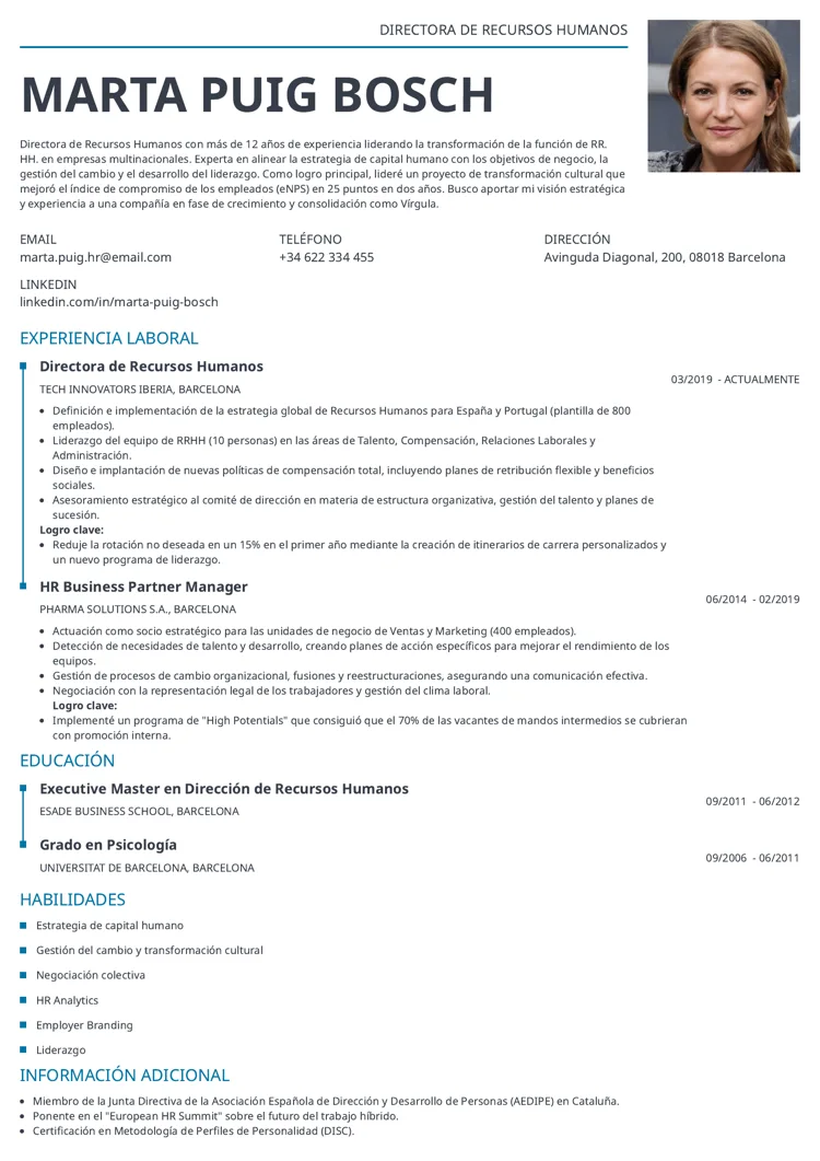 plantilla de currículum para director de recursos humanos