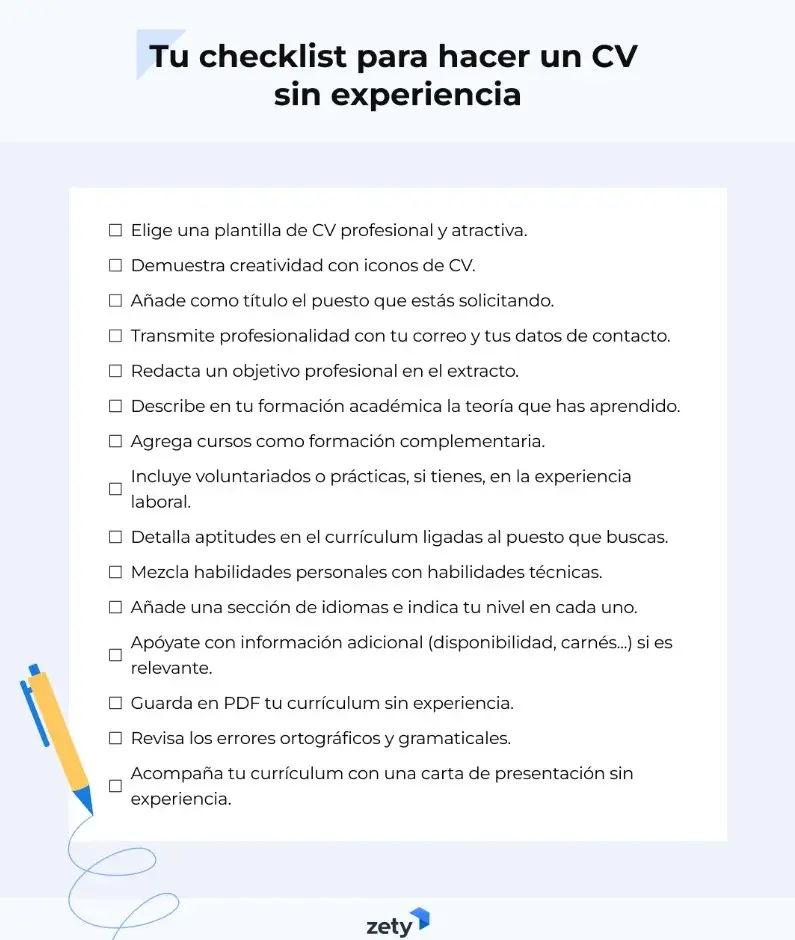 checklist para hacer un CV sin experiencia