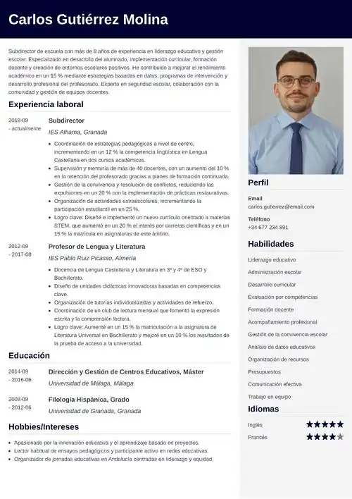 ejemplo de currículum de subdirector