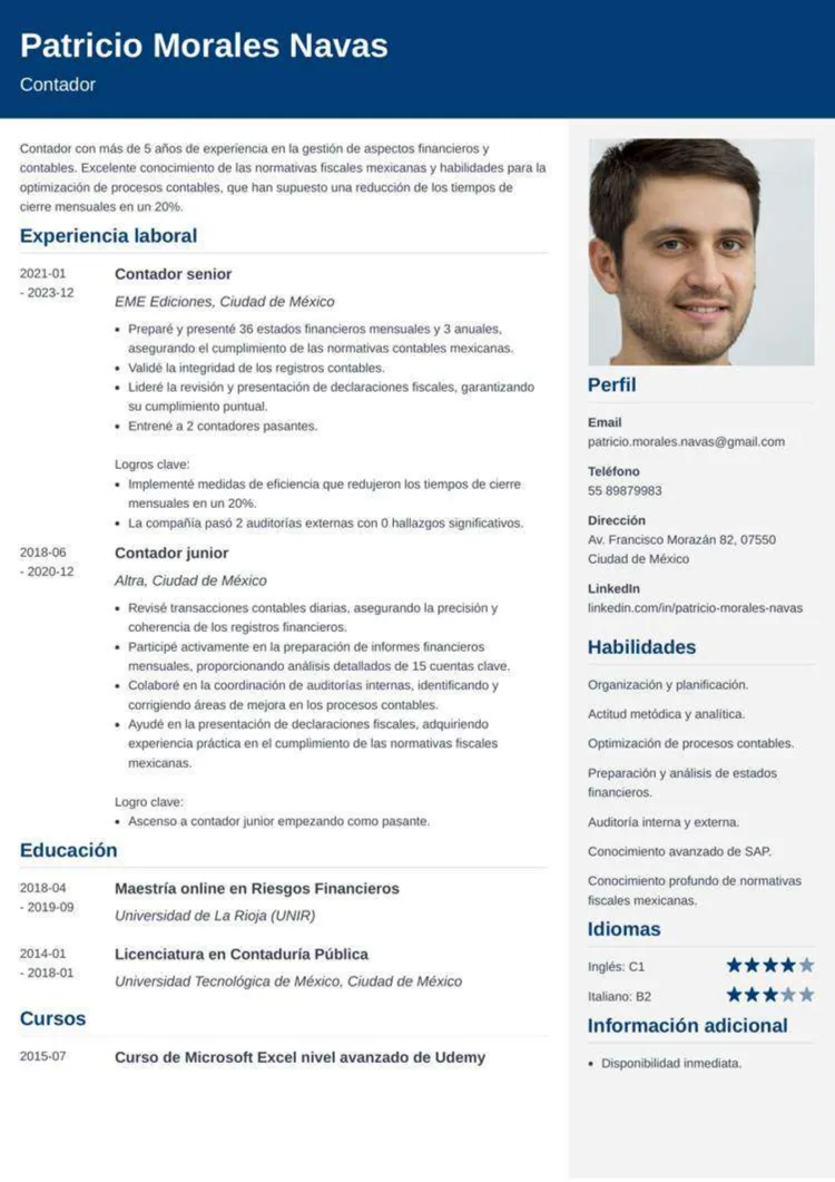 plantilla de curriculum vitae para solicitud de empleo en México 