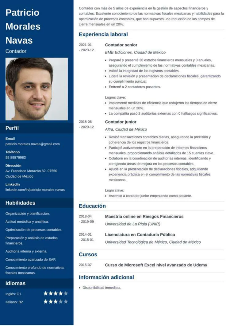 plantilla de curriculum vitae para solicitud de empleo en México 