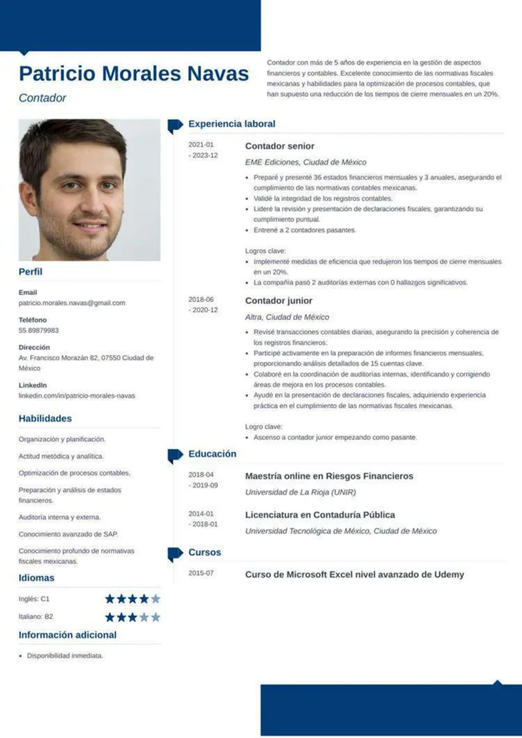 plantilla de curriculum vitae para solicitud de empleo en México 