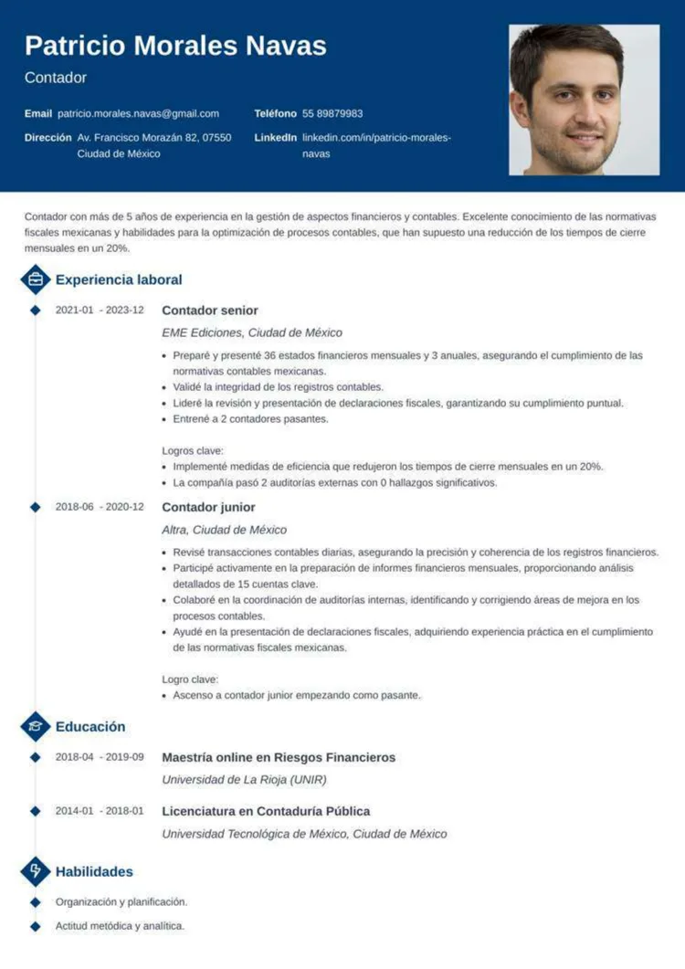 plantilla de curriculum vitae para solicitud de empleo en México 