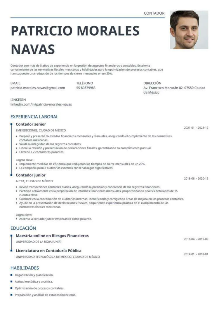 plantilla de curriculum vitae para solicitud de empleo en México 