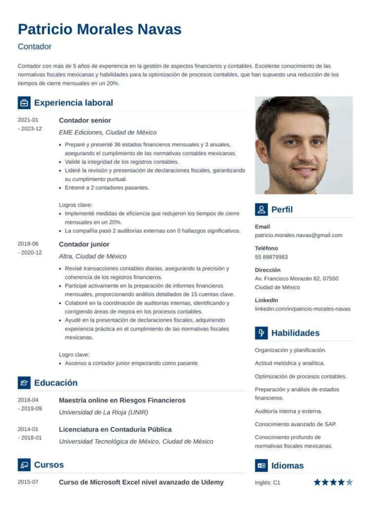 plantilla de curriculum vitae para solicitud de empleo en México 