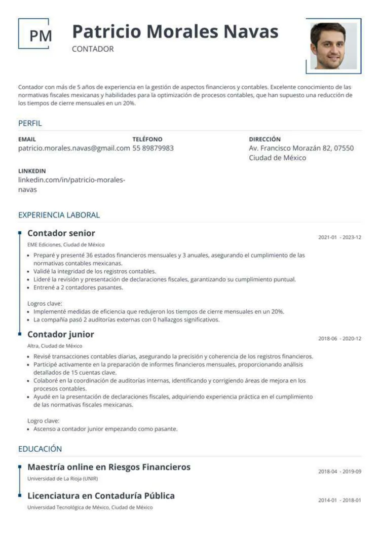 plantilla de curriculum vitae para solicitud de empleo en México 