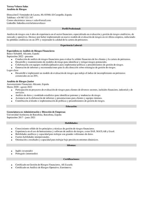 curriculum para trabajar en bbva