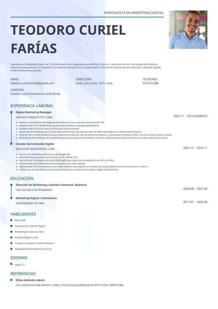 plantilla de CV para Perú Synergy