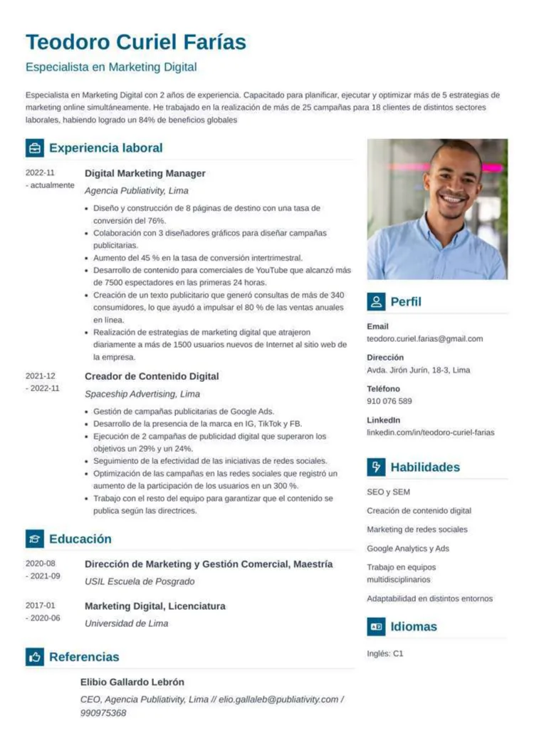 plantilla de CV para Perú Vibes