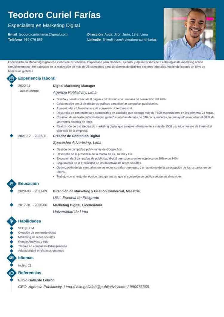 plantilla de CV para Perú Diamond