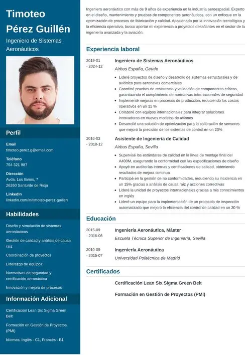 ejemplo de currículum para búsqueda de empleo tras despidos en Airbus