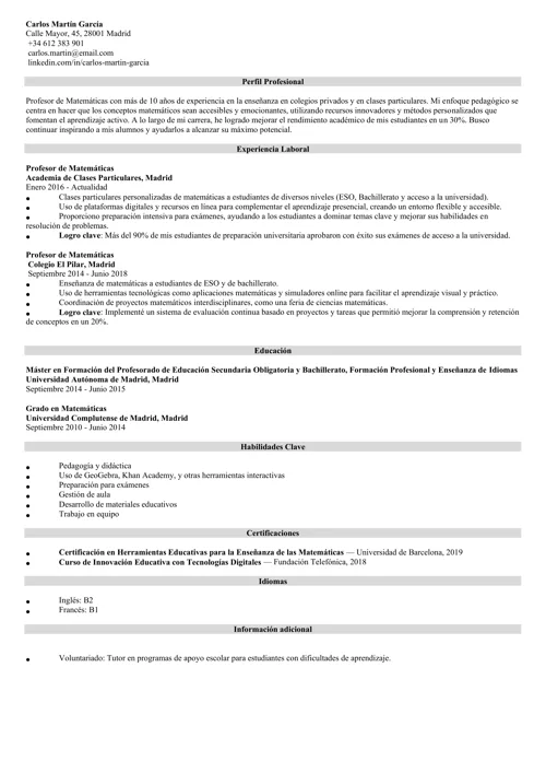 Ejemplo de fortalezas en un currículum