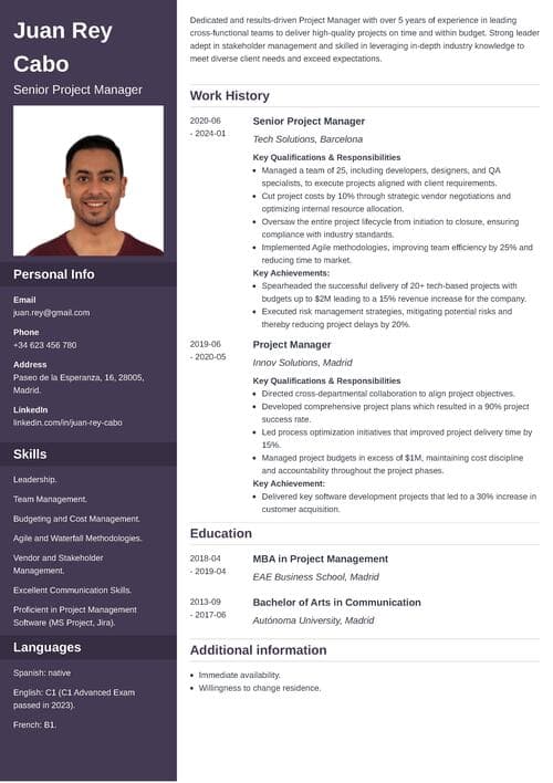 Ejemplo de CV con habilidades en inglés
